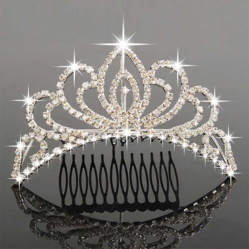 Bseash Mini 4.4" Silver Crystal Tiara Crown Headband Princess Elegant Crown with combs pin for Women Girls Bridal Wedding Prom Birthday Party - Image 1